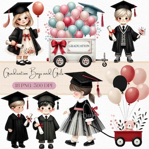 Graduierung Jungen und Mädchen Clipart, Graduierung Illustration, Party Einladungen, Klasse von 2025, Grad Party Dekoration, Vorschule, Studenten, Diplom