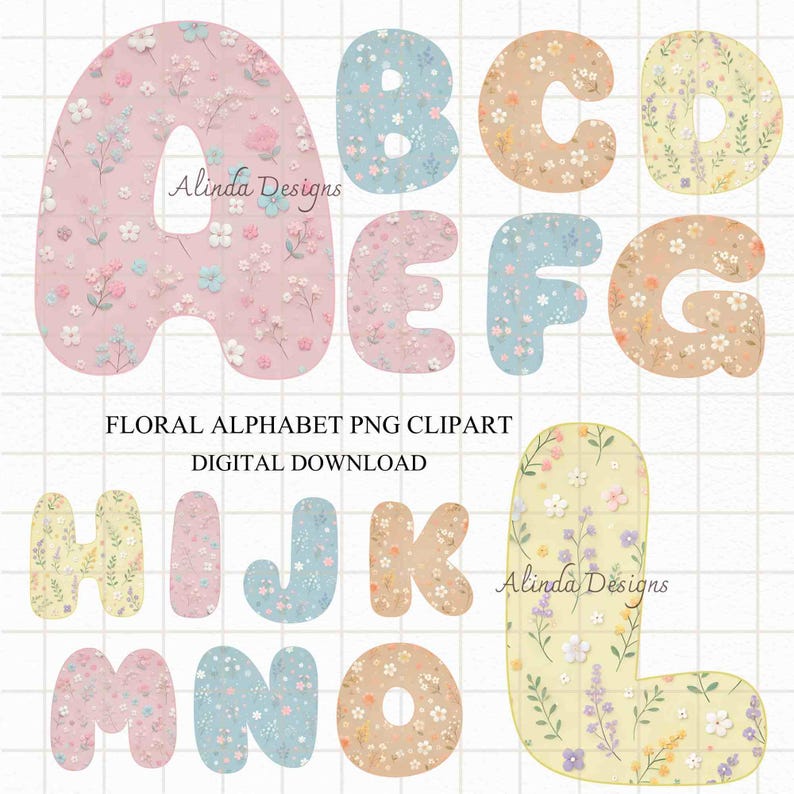 Floral Alphabet Clipart: Pastel Spring Letters (27 PNG File) - Etsy