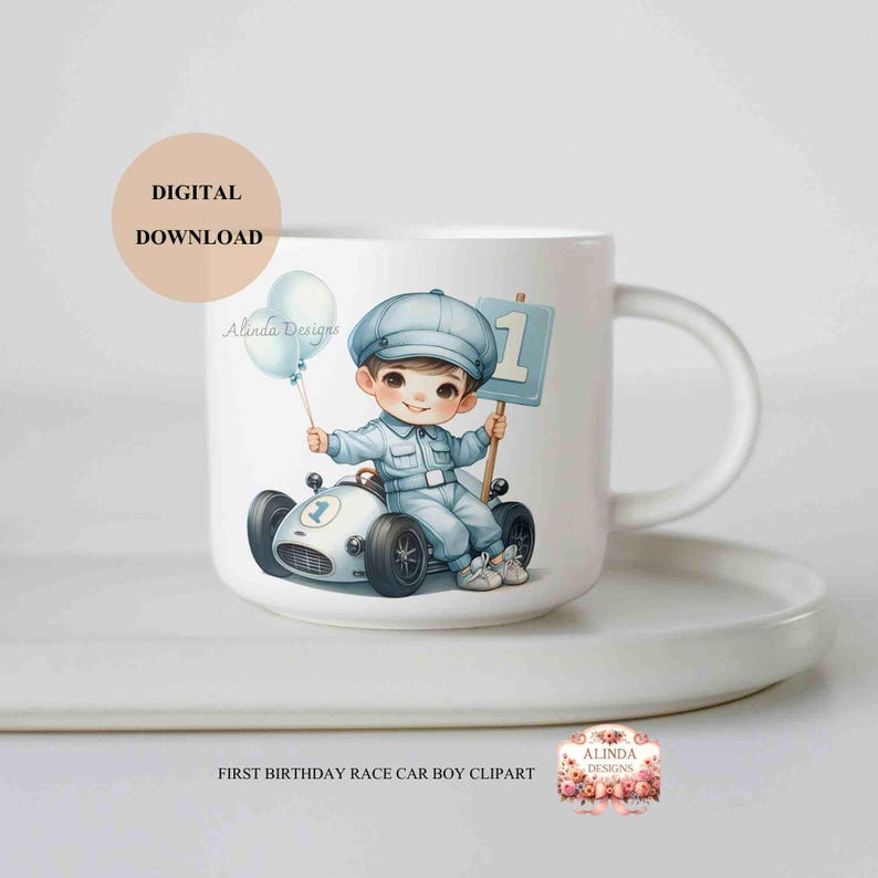 First Birthday Race Car Clipart: Blue Racing Theme (24 Pngs) - Etsy