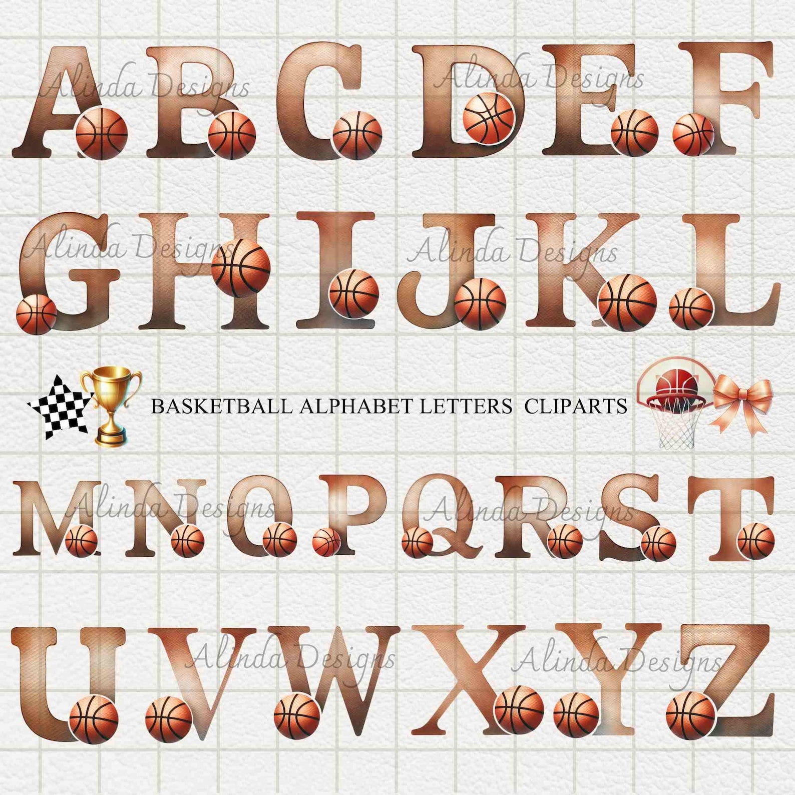 Watercolor Basketball Alphabet Letters Clipart: Sports Font (PNG ...