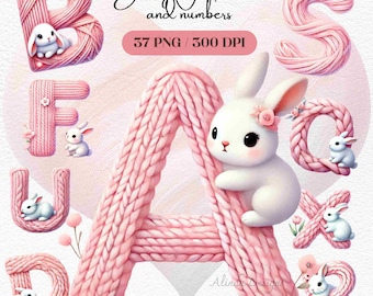 May include: Pink knitted letters of the alphabet with cute white bunnies. The letters are in a pink and white color scheme. The letters are in a knitted style. The bunnies are in a cartoon style. The letters are in a font that is easy to read. The letters are in a size that is easy to see. The letters are in a style that is fun and playful. The letters are in a color that is bright and cheerful. The letters are in a design that is unique and eye-catching. The letters are in a quality that is high and professional. The letters are in a format that is easy to use. The letters are in a price that is affordable. The letters are in a quantity that is sufficient. The letters are in a delivery time that is fast. The letters are in a customer service that is excellent. The letters are in a satisfaction guarantee that is 100%.