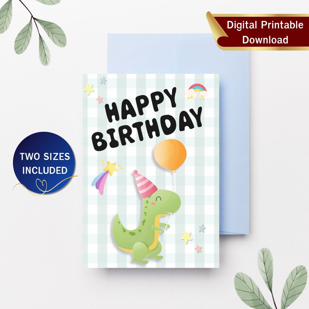 Printable Dinosaur Birthday Card for Kids Birthday Greeting - Etsy