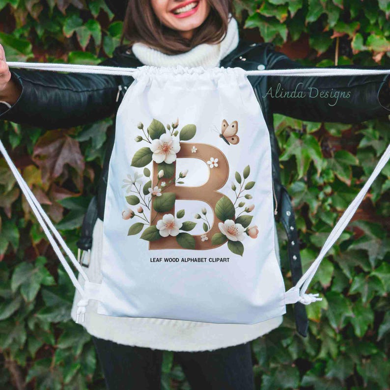 Leaf Wood Alphabet and Numbers Clipart, Rustic Wood Lettering Numbers