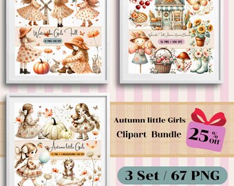 Watercolor Autumn Girls Clipart Set: Fall Fashion Illustrations (PNG)