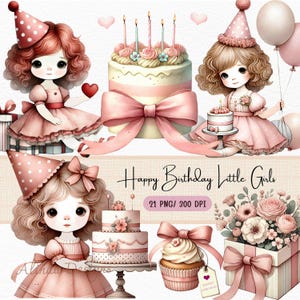Alles Gute zum Geburtstag kleine Mädchen Clipart, süßes Geburtstagskind, Geburtstag Illustrationen, Einladungen, Karten, Party Dekoration, Scrapbooking, Journaling