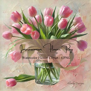 Watercolor Tulip Clipart: Impressionism Style PNG Digital Download