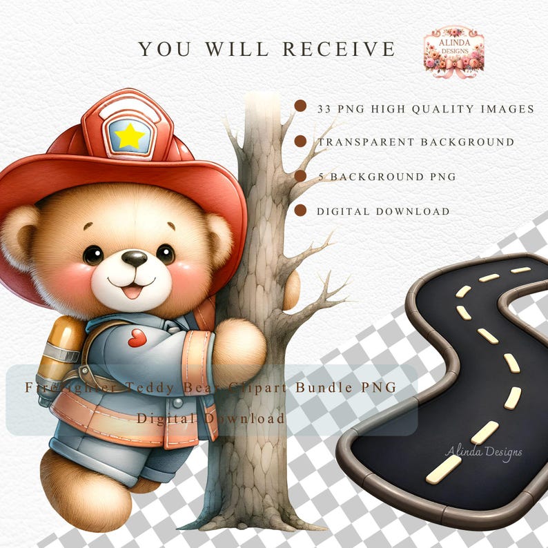 Firefighter Teddy Bear Clipart Bundle PNG, Cute Fireman Bear, Fire Station Clipart, Fire Truck, Kids Firefighter, Baby Boy Birthday, Fire Truck Birthday Party Decorations, Classroom Activities, Sublimation Projects