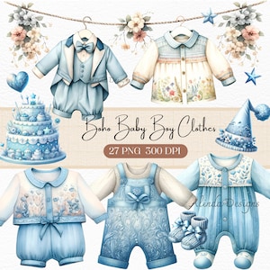 Boho Baby Boy Clipart Collection, Rustic and Modern Digital Download for Invitations, Nursery Decor, Scrapbooking, Outfit Ideal , Birthday