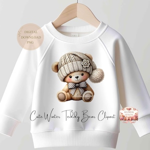 Niedliche Winter Teddy Bär Clipart, Bär PNG für Sublimation, Strickmütze Bär, Kinderzimmer Kunst, druckbare Geburtstag Shirts, Sublimation Handwerk