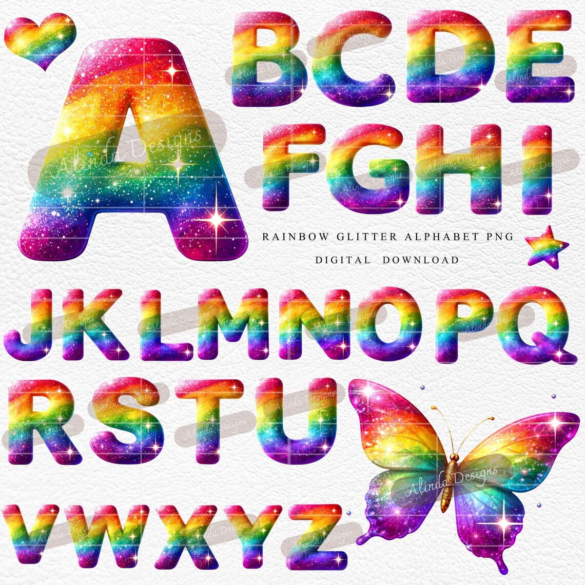 Sparkly Lettering Rainbow Glitter Alphabet PNG, Sparkly Galaxy Letters Clipart - Etsy