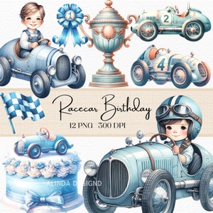 Pacchetto clipart compleanno auto da corsa acquerello, png buon compleanno auto da corsa blu, clipart auto da corsa retrò, clipart auto da corsa, un compleanno veloce