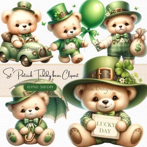 St. Patrick's Day Teddy Bear Clipart, Lucky Green PNG (Digital Download)