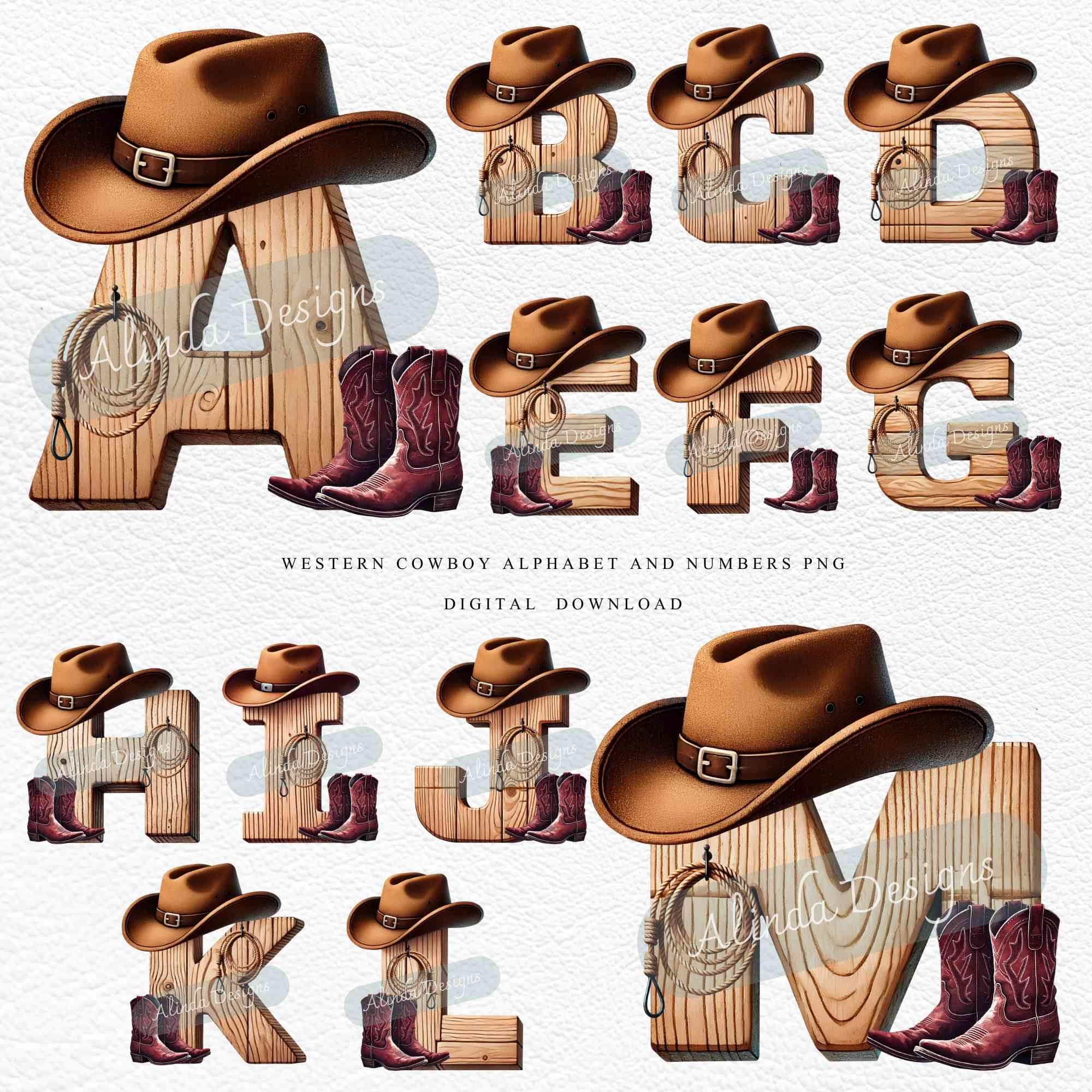 Western Cowboy Alphabet and Numbers PNG, Rustic Rodeo Letters & Numbers ...