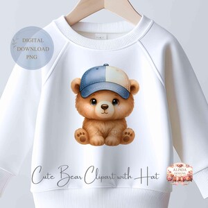 Süßer Bär Clipart mit Hut, Aquarell Baby-Bär PNG für Kinderzimmer & Basteln, Baby-Party lädt ein, druckbare Aufkleber, süßes Tierdekor