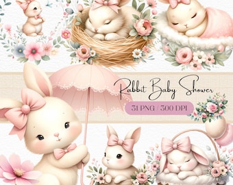 Rabbit Baby Shower Clipart, Baby Animal Graphics for DIY Invitations, Nursery Decor