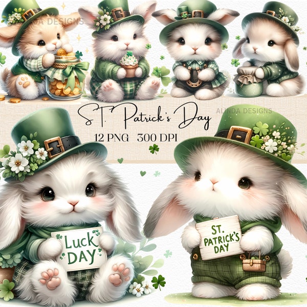 St. Patrick's Day Bunny clipart, Saint Patrick's Day Clipart bundle, Watercolor Saint Patricks Bunny, cute rabbit png, Fantasy Clipart, png