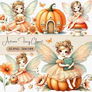 Clipart aquarelle fée automne, art féerique automne, graphismes de fées, téléchargement immédiat, fournitures de bricolage, illustration de fées, PNG