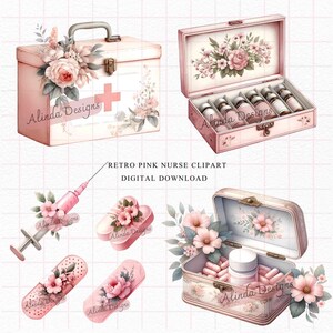 Retro Pink Nurse Clipart, Floral Nurse Clipart PNG, Pink Medical Nurse Bundle, Stethoscope, Nurse Cap, Medical Cross, Healthcare Digital Download, Nurse appreciation gifts, T-shirts & sublimation designs, Stickers & scrapbooking