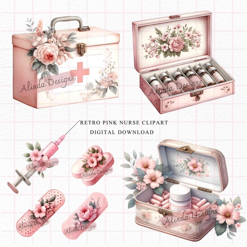 Retro Pink Nurse Clipart, Floral Nurse Clipart PNG, Pink Medical Nurse Bundle, Stethoscope, Nurse Cap, Medical Cross, Healthcare Digital Download, Nurse appreciation gifts, T-shirts & sublimation designs, Stickers & scrapbooking