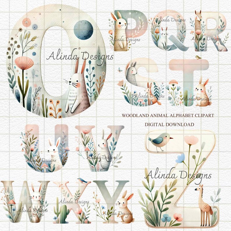 Woodland Animal Alphabet Clipart: Pastel Forest Letters (PNG) - Etsy