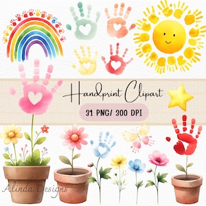 Clipart akwarelowy odcisk dłoni, malowana ręka, clipart uzdrawiających rąk, rękodzieło DIY, ozdoby do scrapbookingu, kreatywne elementy projektowe, PNG