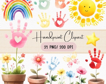 Watercolor Handprint Clipart: DIY Scrapbooking Embellishments (PNG)