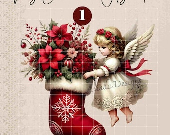 Vintage Christmas Angel Clipart: Retro Holiday Illustration (Digital Download)