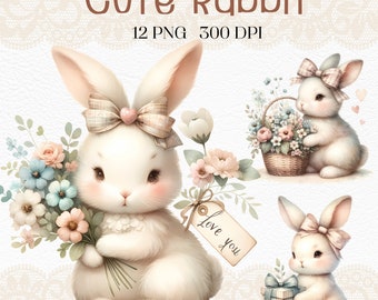Bunnies Clipart: Spring Nursery, Cherry Blossom, Easter (PNG)