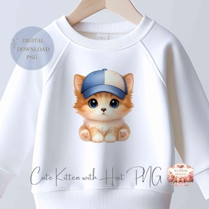 Cute Kitten with Hat PNG, Baby Cat Clipart for Nursery Decor, Nursery wall decor, Baby shower invites, Sublimation designs, T-Shirt Design