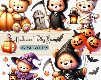 Spooky Halloween Teddy Bear Clipart: PNG Bundle (Digital Download)