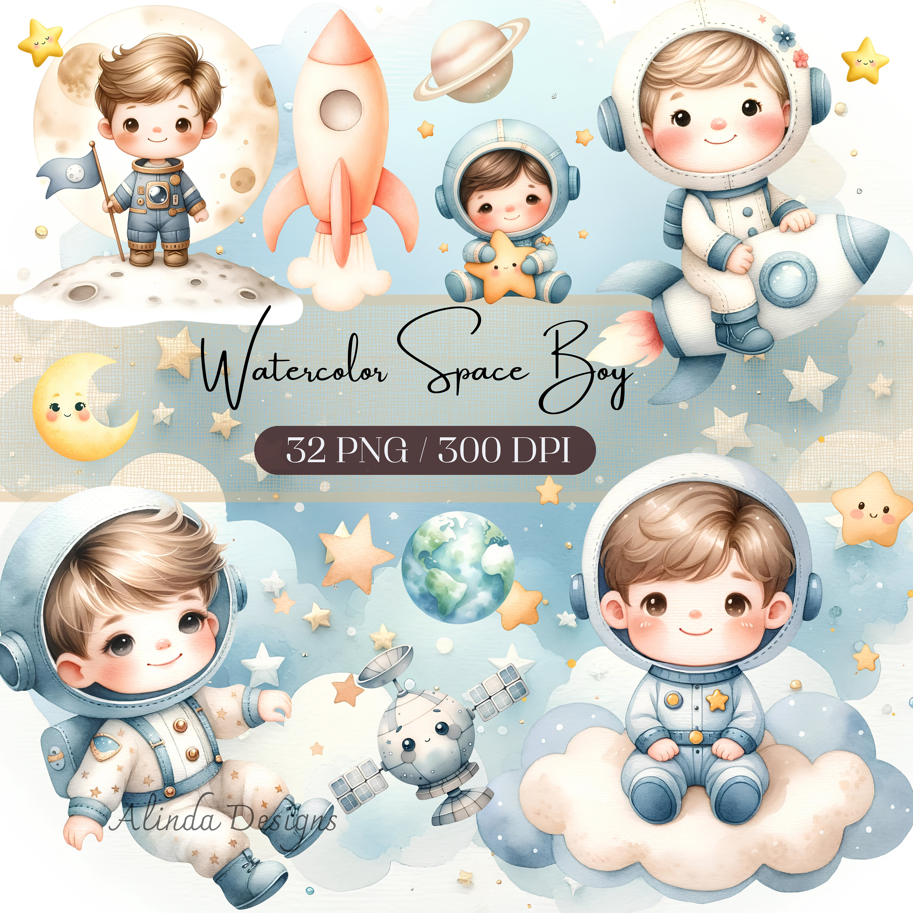 Watercolor Space Boy Clipart, Kids Space Theme, Cosmic Watercolors ...