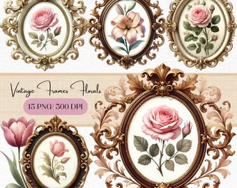 Aquarell Blumenrahmen Clipart: Vintage Hochzeitseinladung Grafiken (PNG)