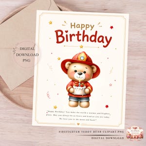 Firefighter Teddy Bear Clipart Bundle PNG, Cute Fireman Bear, Fire Station Clipart, Fire Truck, Kids Firefighter, Baby Boy Birthday, Fire Truck Birthday Party Decorations, Classroom Activities, Sublimation Projects