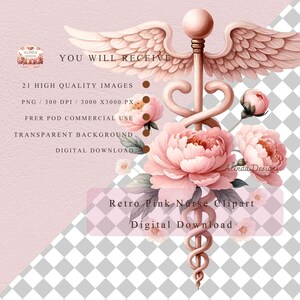 Retro Pink Nurse Clipart, Floral Nurse Clipart PNG, Pink Medical Nurse Bundle, Stethoscope, Nurse Cap, Medical Cross, Healthcare Digital Download, Nurse appreciation gifts, T-shirts & sublimation designs, Stickers & scrapbooking