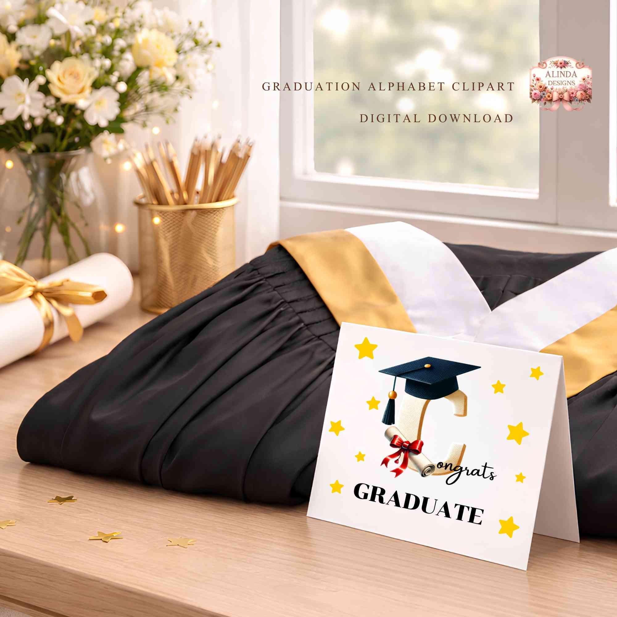 Graduation Alphabet Clipart, Graduation Letters and Numbers PNG ...