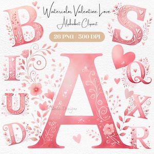 Alfabeto de amor de San Valentín, imágenes prediseñadas, letras románticas, letras de San Valentín de la A a la Z, invitaciones de boda, manualidades con tarjetas, fuente de San Valentín, letra rosa
