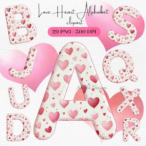 Alfabeto de corazones, letras románticas de la A a la Z, alfabeto de San Valentín, invitaciones de boda, fuente de San Valentín, alfabeto para tarjetas, manualidades