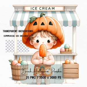 Beach Halloween Pumpkin Clipart: Tropical Coastal Art (PNG Digital Download) image 2