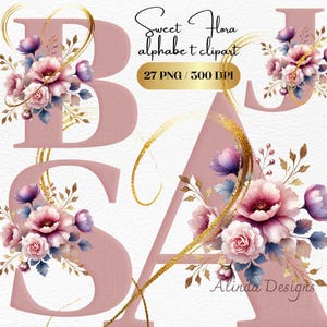 Sweet Floral Letters Clipart, A-Z Floral Alphabet, Valentine Alphabet,   Wedding Invitations, Cards, Scrapbooking, Crafts, Love Alphabet
