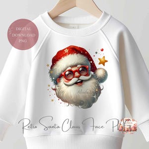 Retro Santa Claus Face Clipart, Vintage Christmas Clipart, Cute Santa Head for Sublimation, Holiday t-shirts & hoodies, Stickers and labels