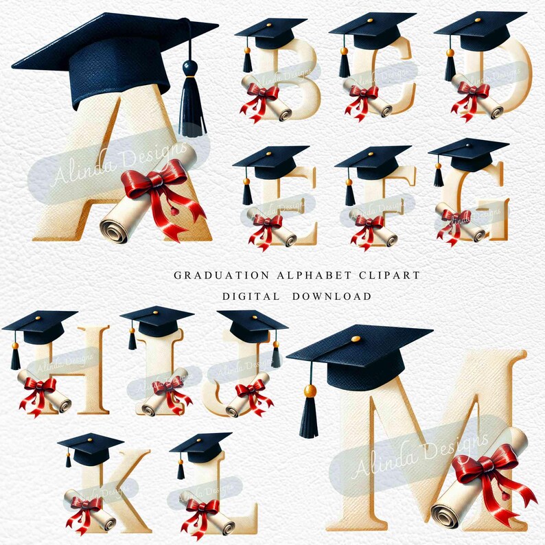Graduation Alphabet Clipart, Graduation Letters and Numbers PNG ...