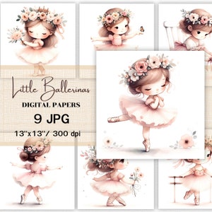 Aquarell kleine Ballerinas Clipart JPG, Digital Paper Pack, druckbare Ballett-Themen Hintergründe für Scrapbooking, digitale Papiere, Kunsthandwerk