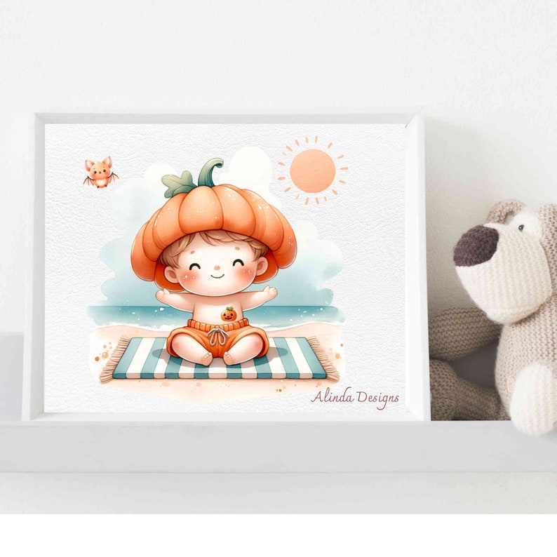 Beach Halloween Pumpkin Clipart: Tropical Coastal Art (PNG Digital Download) image 8