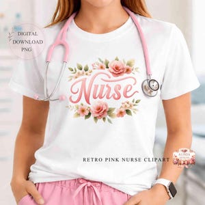 Retro Pink Nurse Clipart, Floral Nurse Clipart PNG, Pink Medical Nurse Bundle, Stethoscope, Nurse Cap, Medical Cross, Healthcare Digital Download, Nurse appreciation gifts, T-shirts & sublimation designs, Stickers & scrapbooking