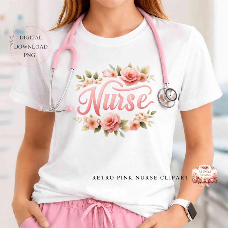 Retro Pink Nurse Clipart, Floral Nurse Clipart PNG, Pink Medical Nurse Bundle, Stethoscope, Nurse Cap, Medical Cross, Healthcare Digital Download, Nurse appreciation gifts, T-shirts & sublimation designs, Stickers & scrapbooking