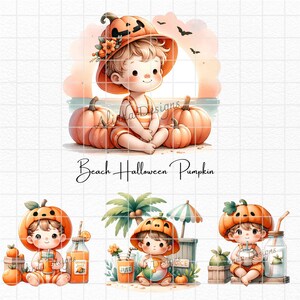 Beach Halloween Pumpkin Clipart: Tropical Coastal Art (PNG Digital Download) image 6