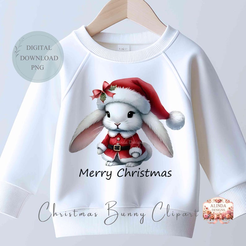 Christmas Bunny Clipart: Santa Rabbit PNG, Holiday Crafts Digital ...
