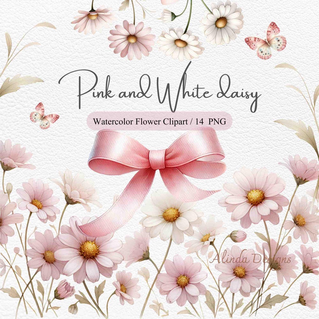 Watercolor Pink Daisy Clipart: Floral Illustrations (14 PNG) - Etsy