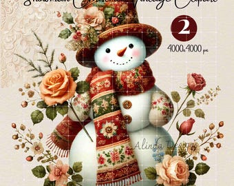 Clipart Noël bonhomme de neige vintage : illustrations rétro des fêtes (PNG, PDF)