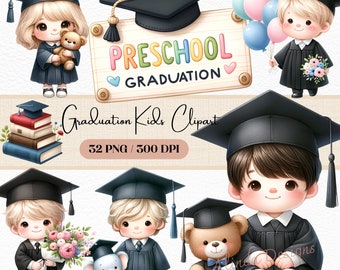 Graduation Boys and Girls Clipart, Graduation Digital Download, Graduation Kids Clipart Set, Graduation Party Graphics, Preschool, Students